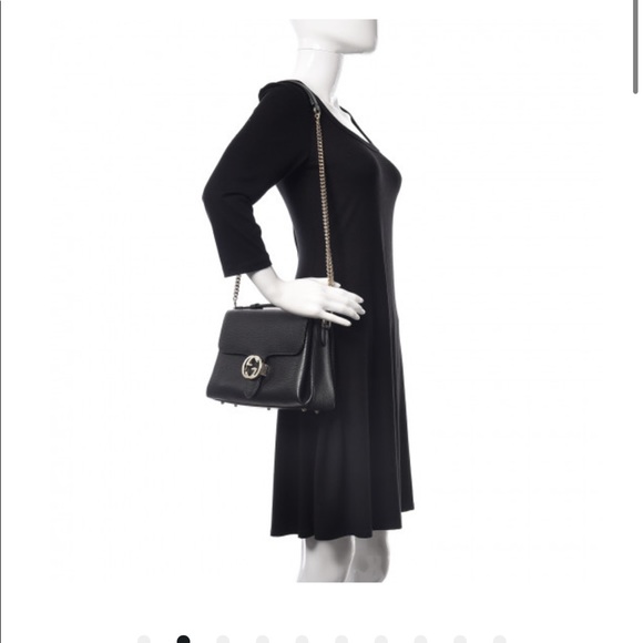 Dollar Calfskin Interlocking G Top Handle Shoulder Bag Black - Picture 2 of 10